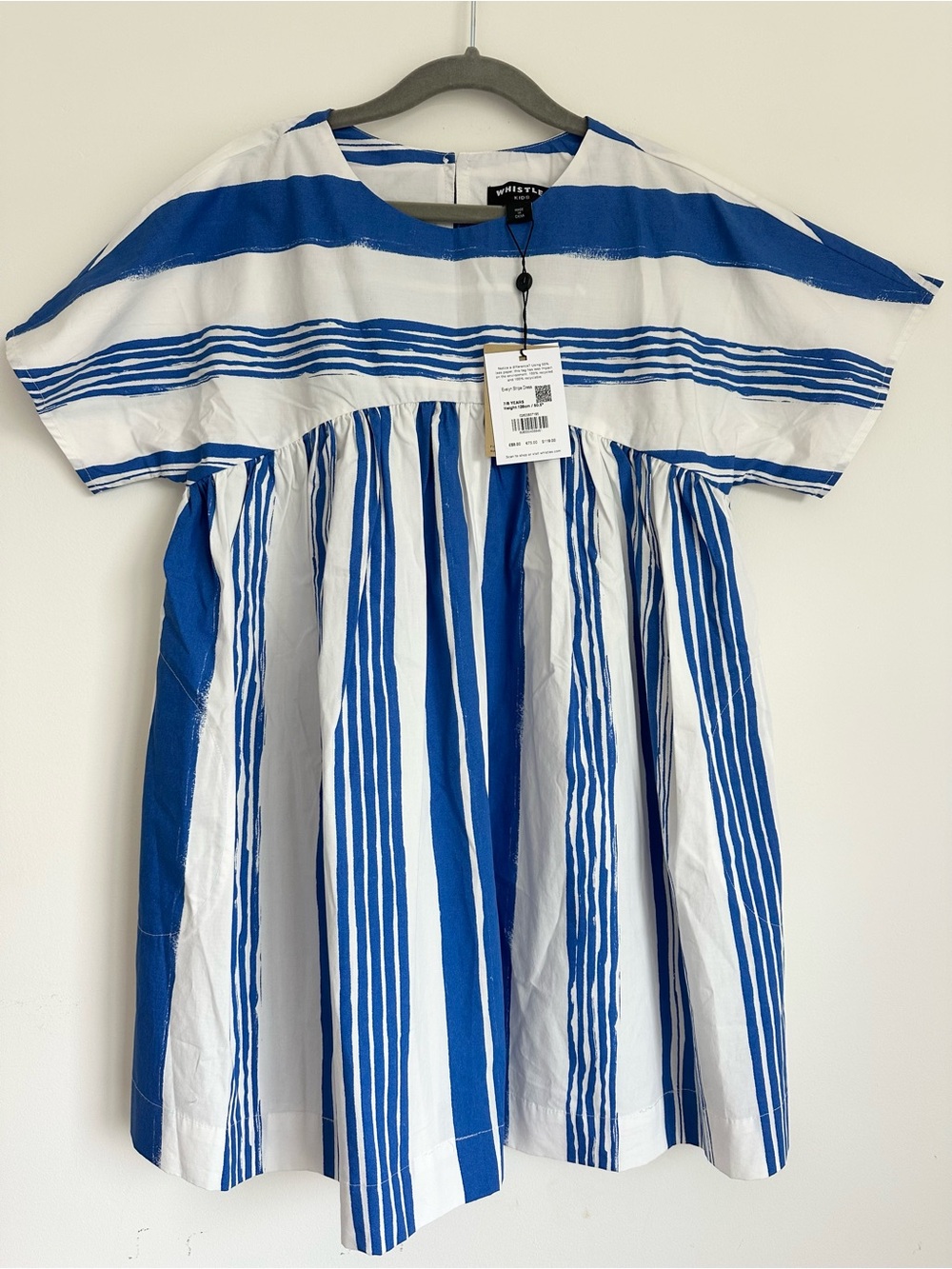 Brand New w Tags! WHISTLES Girls’ White Blue Stripe Dress Size 7/8 Years